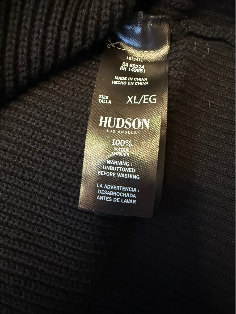 Hudson Los Angeles Women’s Black 100% Cotton Button-Front Cardigan Size XL - Picture 5 of 5